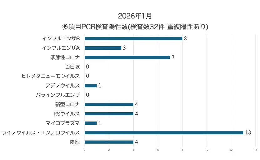 多項目PCR検査陽性数(2026年1月)はしもと総合診療クリニック